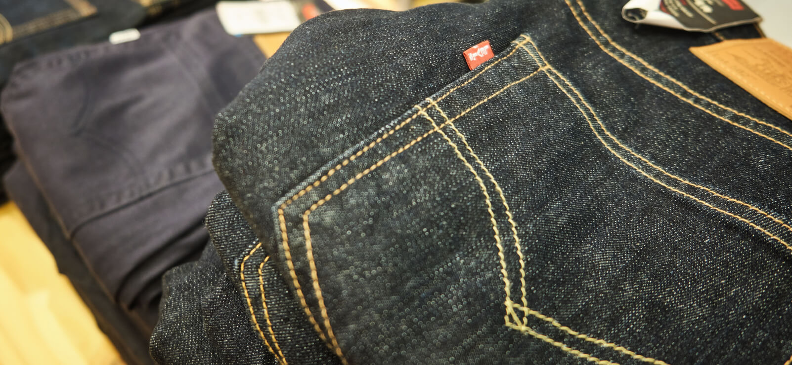 Levi's blue jeans folded