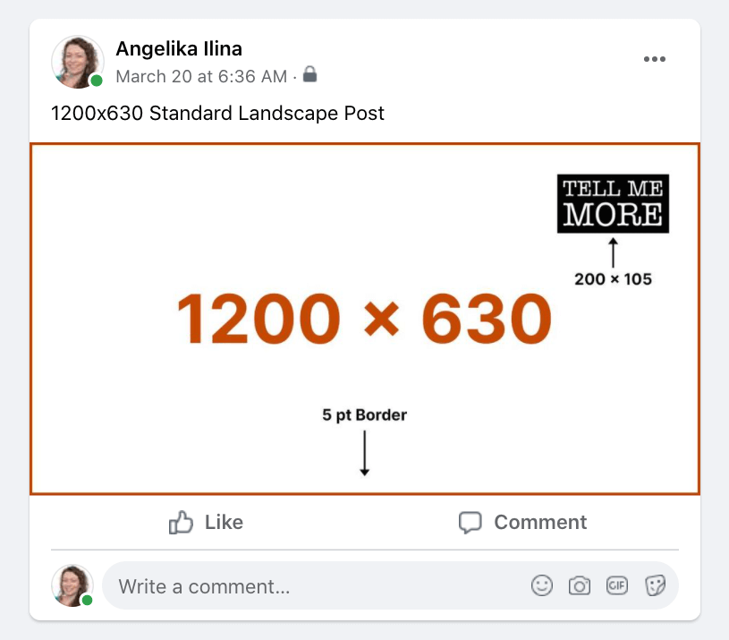 Example of how a horizontal 1200x630 aspect ratio image appears in a Facebook post