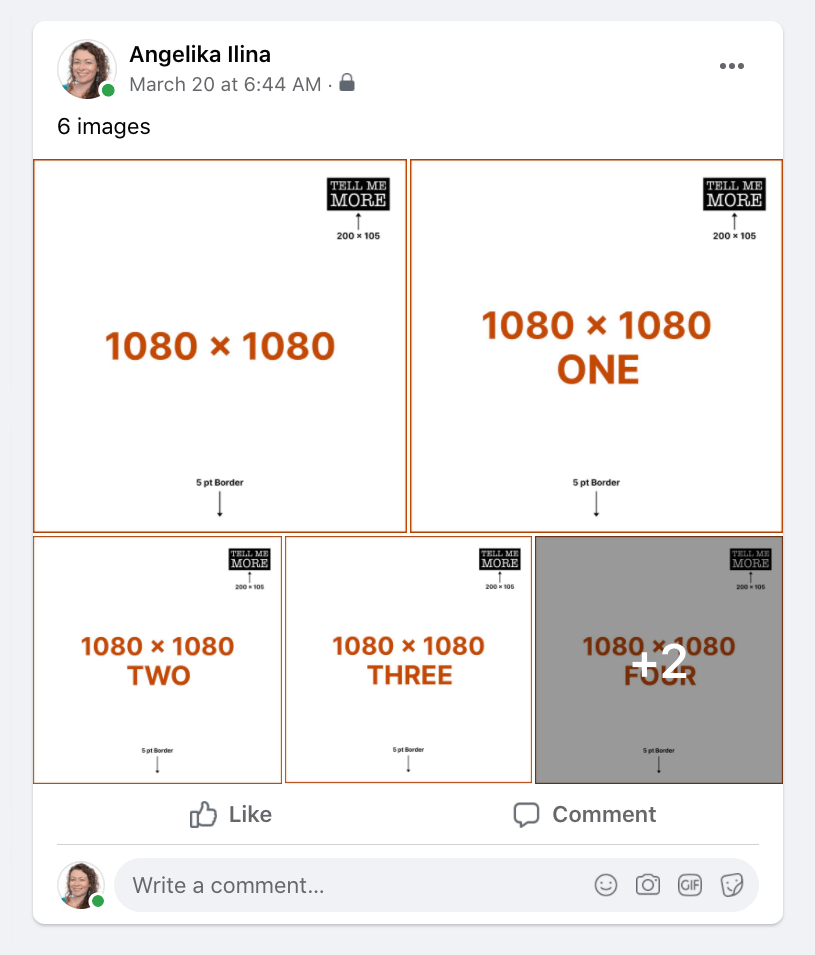 Example showing how multiple square images appear together in a single Facebook post
