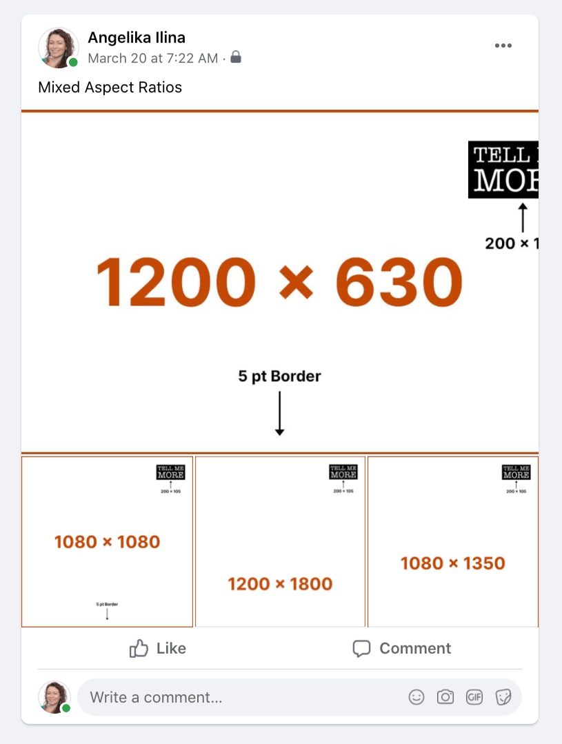 Example displaying how multiple images with different aspect ratios appear together in a Facebook post