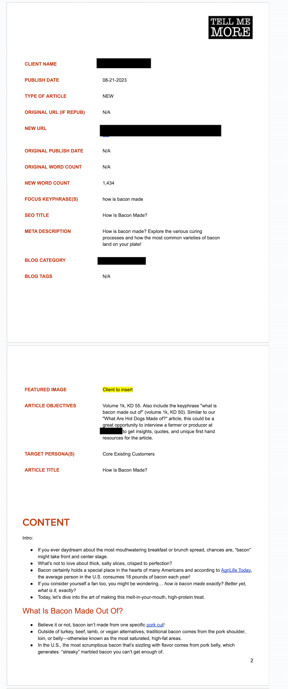 Screenshot of the TMM article template, depicting a fully fleshed-out article draft.